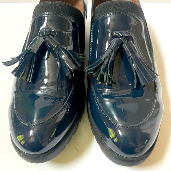 Wonders Alba Navy Patent Leather Gored Platform Wedge Tassel Loafers Size 10 - Picture 12 of 16